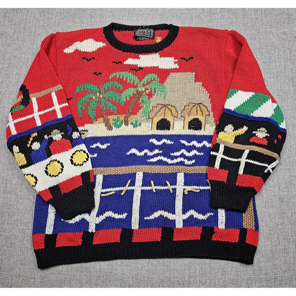Vintage Berek Sweater Womens Medium Multicolor Cruise Ship Nautical Knit Beach